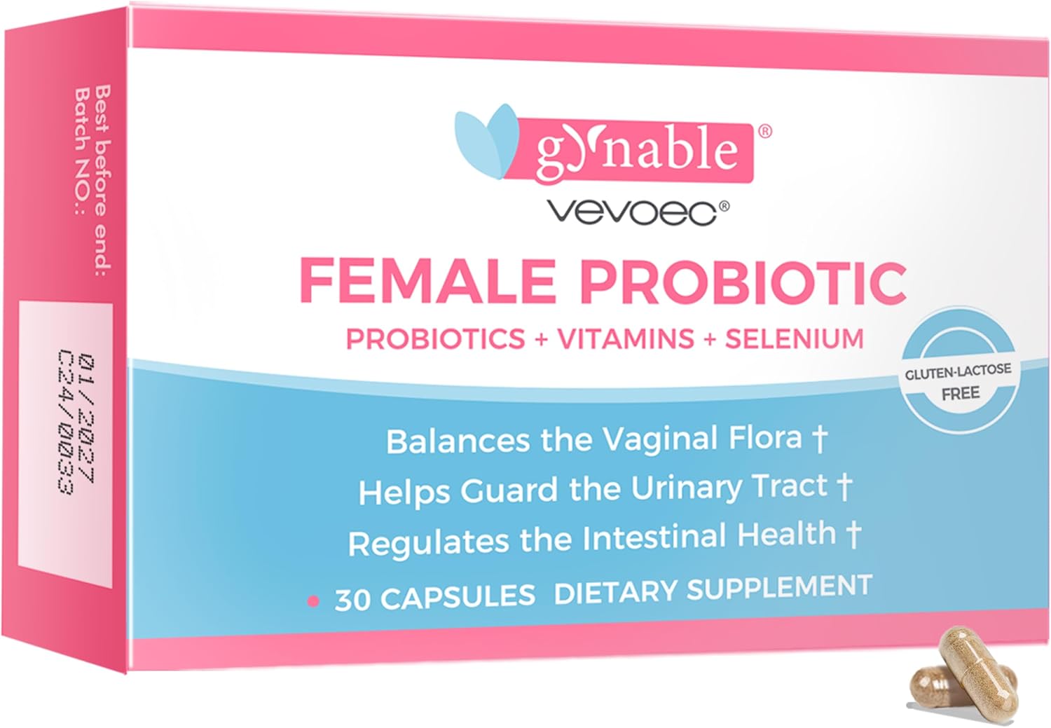 Gynable Vaginal Probiotics for Womem,Female Probiotic for pH Balance with Lactobacillus 5 Billion CFU Probiotics Blend,Selenium-Vitamin D3,Promote Healthy Vaginal Odor & Vaginal Flora,30 Count 24Hr Smart
